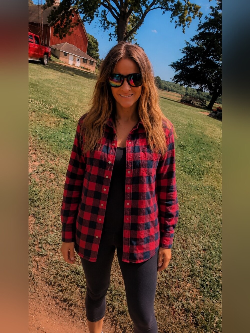 Brandy Melville Red and Black Plaid Shirt